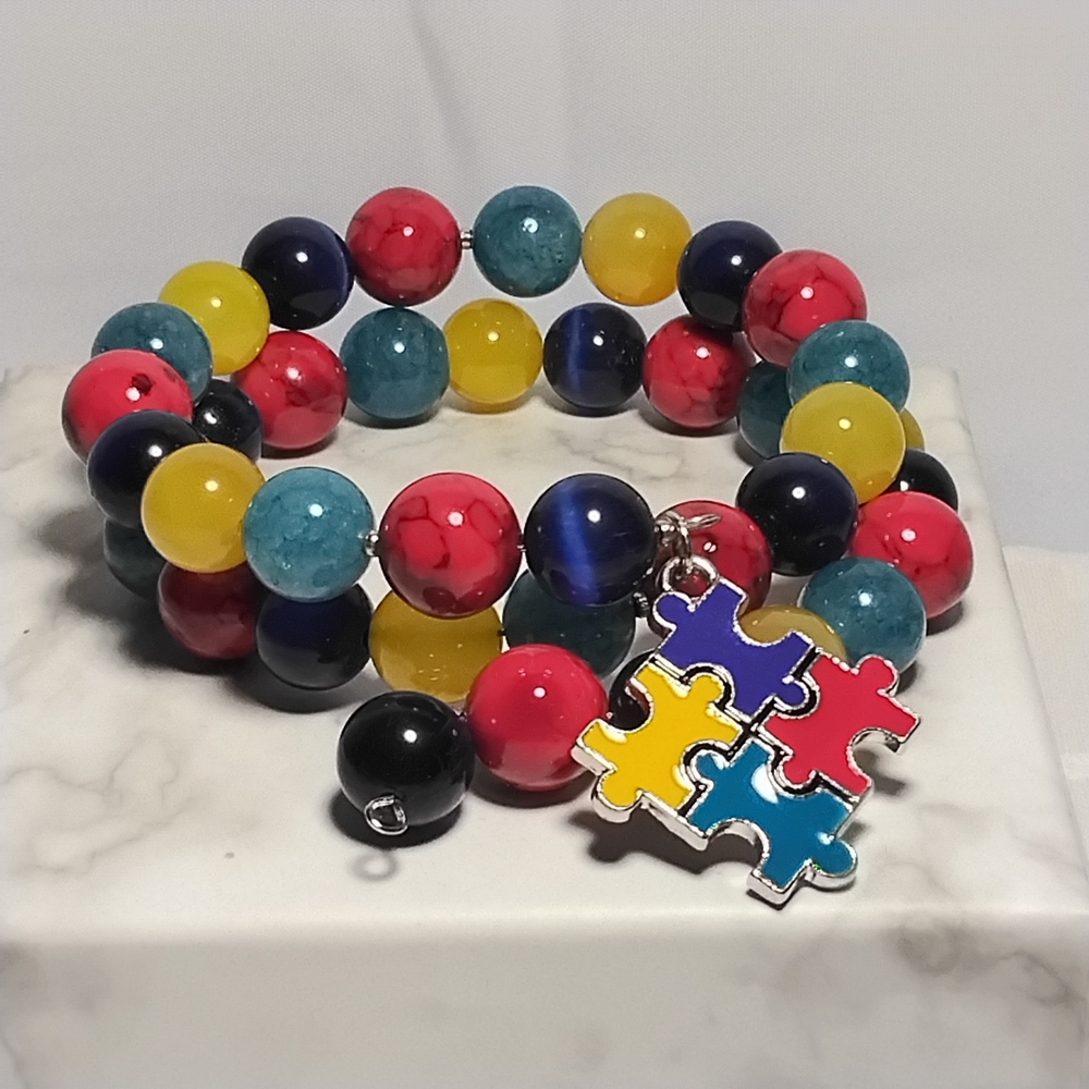 🧩Autism Awareness Bracelet - Different Not Less - Puzzle and Hope Ribbon Charms